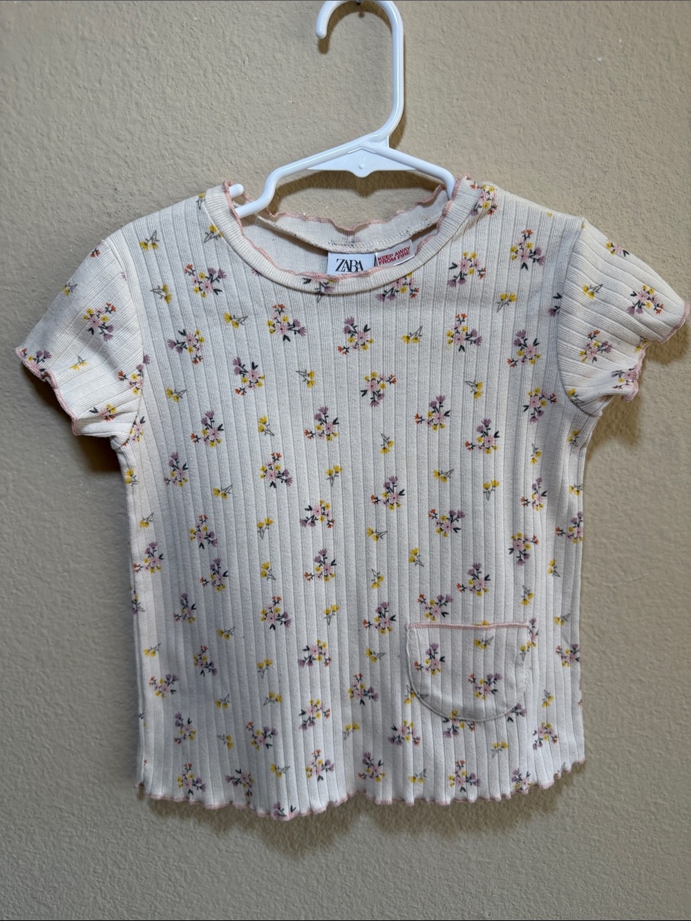 Zara Kids Cream Short-Sleeve Ribbed Top